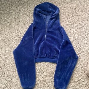 BDG Urban Outfitters Cropped Fuzzy Blue Pullover - Quarter Zip, Size XS